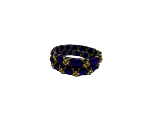 Blue Silk Thread Bangles with Golden Flower Design