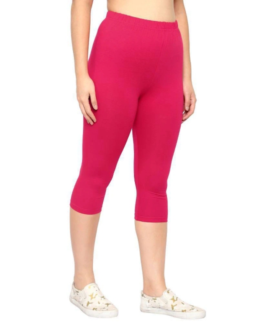 Diaz Pink Cotton Lycra Solid Capri - Single - S