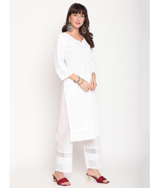 Queenley - White Cotton Womens Straight Kurti ( Pack of 1 ) - M