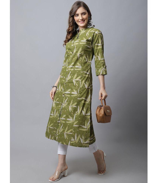 Pistaa 100% Cotton Printed Front Slit Womens Kurti - Green ( Pack of 1 ) - None