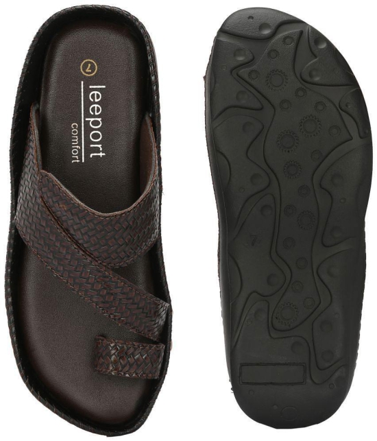 Leeport - Brown Mens Leather Slipper - None