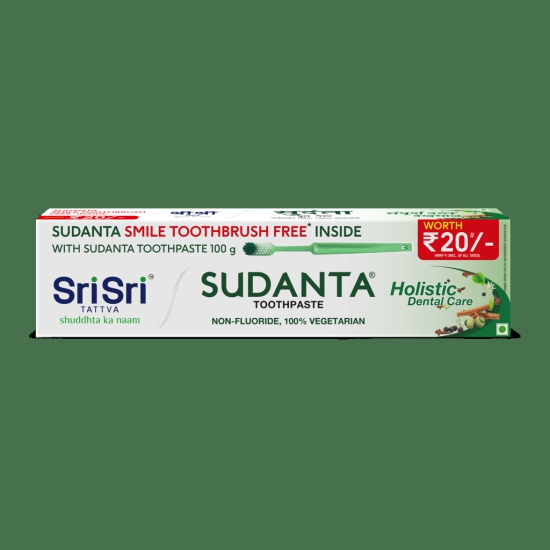 Sri Sri Tattva Sudanta Toothpaste -  Non - Fluoride - 100% Vegetarian, 100g ( Smile Toothbrush Free Inside)