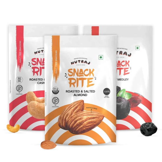 Nutraj Snackrite 450gm Almond Roasted & Salted, Cashew Roasted & Salted & Berry Medley with Himalayan Pink Salt - Combo