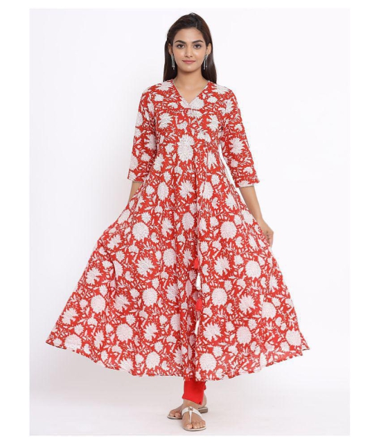 miravan Red Cotton Anarkali Kurti - XL