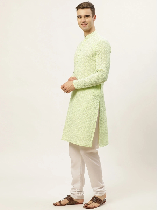 Jompers Mens Green Embroidered Kurta Payjama Sets-M / Green