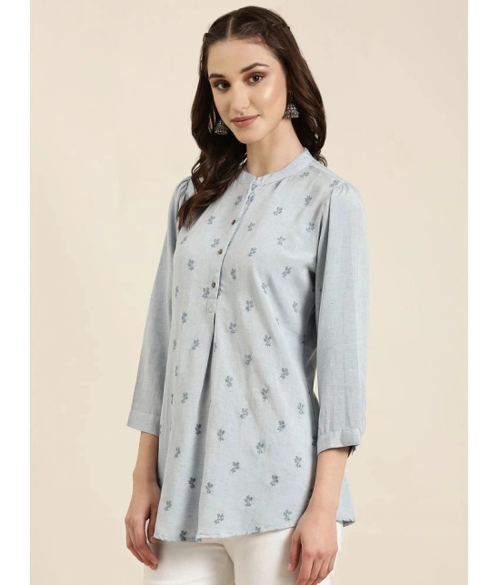 Showoff Cotton Blend Embellished Straight Womens Kurti - Blue ( Pack of 1 ) - None