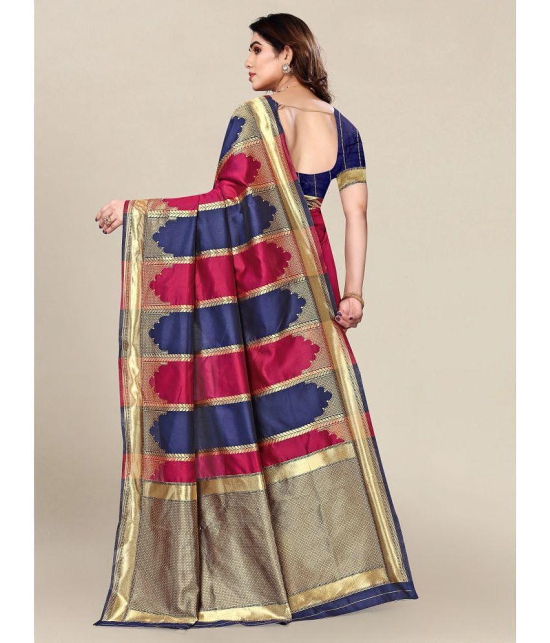 Om Shantam Sarees - Navy Blue Banarasi Silk Saree With Blouse Piece ( Pack of 1 ) - Navy Blue