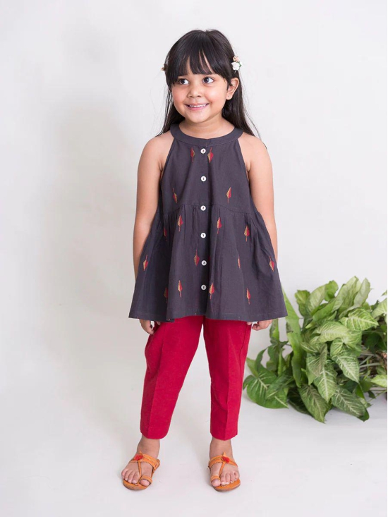 Girls Charcoal leaf Top Set 4Y