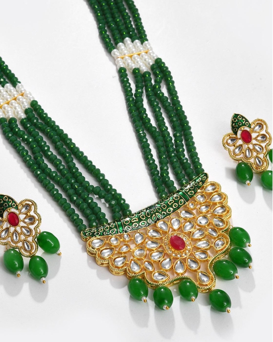 Gold Plated Kundan Beaded Necklace and Earrings Set