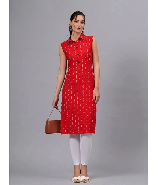 HIGHLIGHT FASHION EXPORT Rayon Printed Straight Womens Kurti - Red ( Pack of 1 ) - None