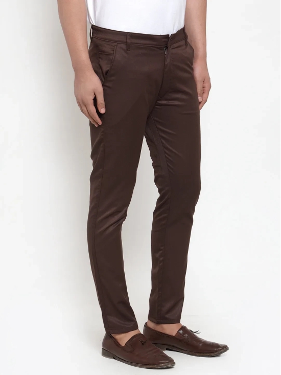 Indian Needle Men's Brown Solid Formal Trousers-32 / Brown