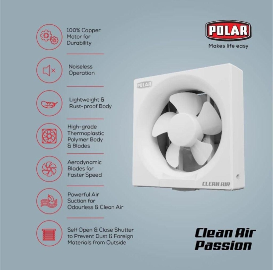 POLAR Clean Air Passion 200mm Plastic Ventilating Fan | RPM : 2100 | Watt : 65 | Air Delivery : 750