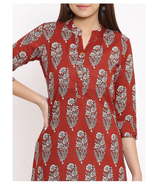 FabbibaPrints Maroon Cotton Straight Kurti - L