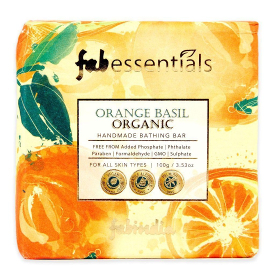 Fabessentials Orange Basil Organic Handmade Bathing Bar | with Natural Biaoctives | Cleanses, Nourishes & Brightens Skin | Vegan & Palm-Oil Free - 100 gm
