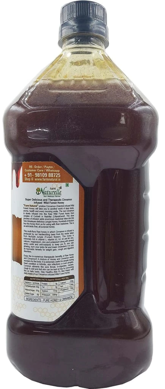 Farm Naturelle-Cinnamon Infused Wild Forest (Jungle) Honey/100% Pure/Raw/Natural/Un-processed/Un-heated/Lab Tested 2.75 Kg -Pet Bottle