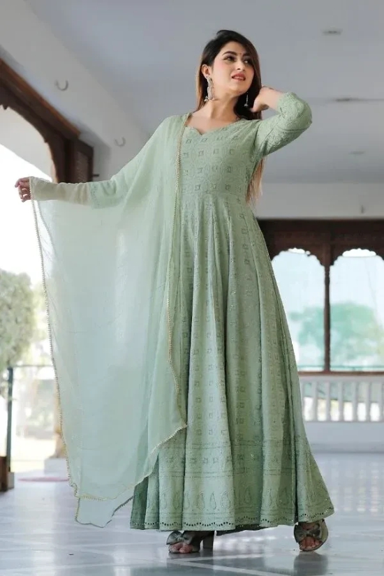 Green Chikankari Anarkali Suit Set Green XXL