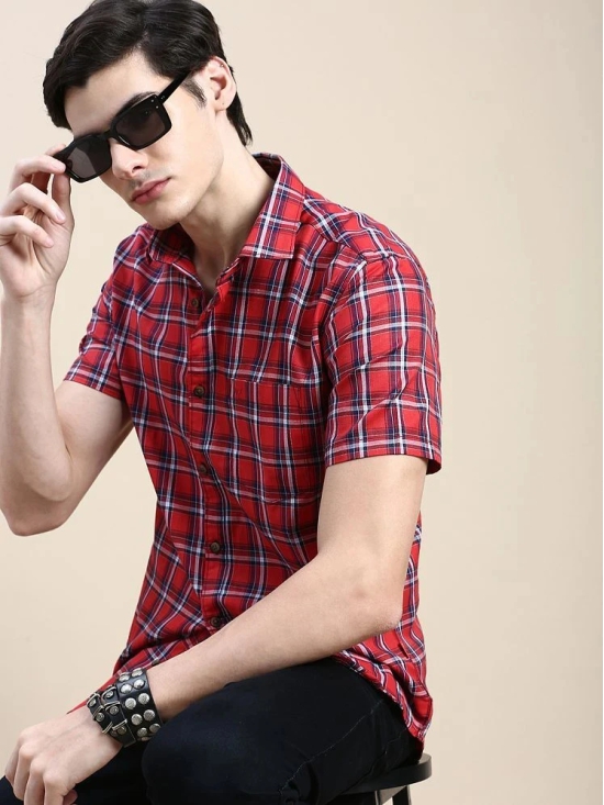 Showoff Cotton Blend Regular Fit Checks Half Sleeves Men's Casual Shirt - Red ( Pack of 1 ) - None