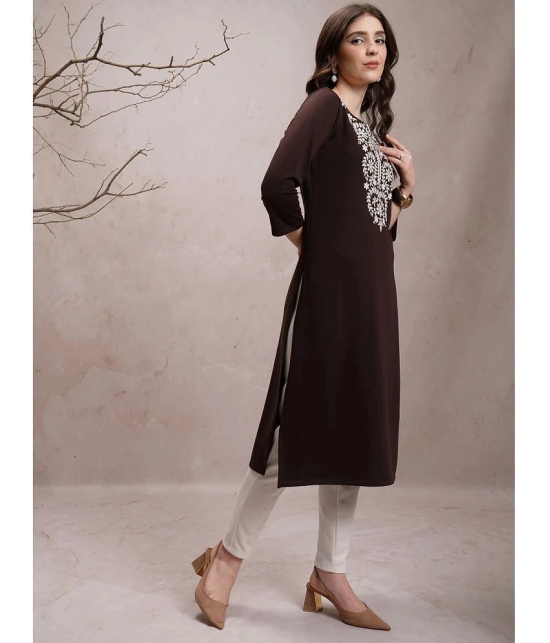 Ketch Polyester Embroidered Straight Womens Kurti - Charcoal ( Pack of 1 ) - None