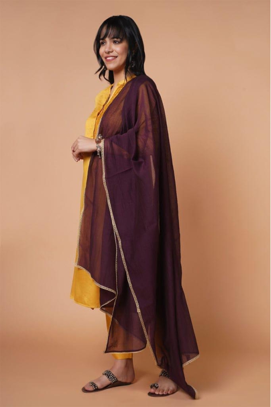 Honey Pleated Kurta Set With Dupatta