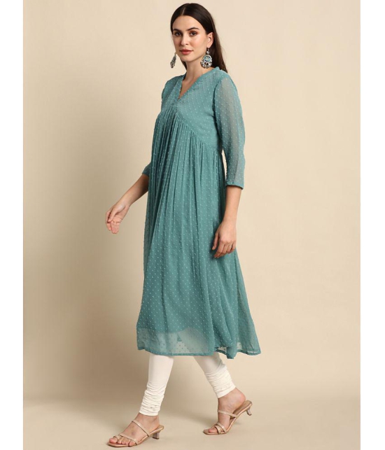 Janasya - Green Chiffon Women's Flared Kurti ( Pack of 1 ) - None