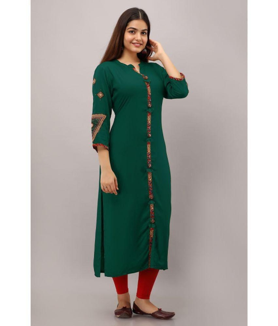 Preksha - Green Rayon Women''s Front Slit Kurti ( Pack of 1 ) - None