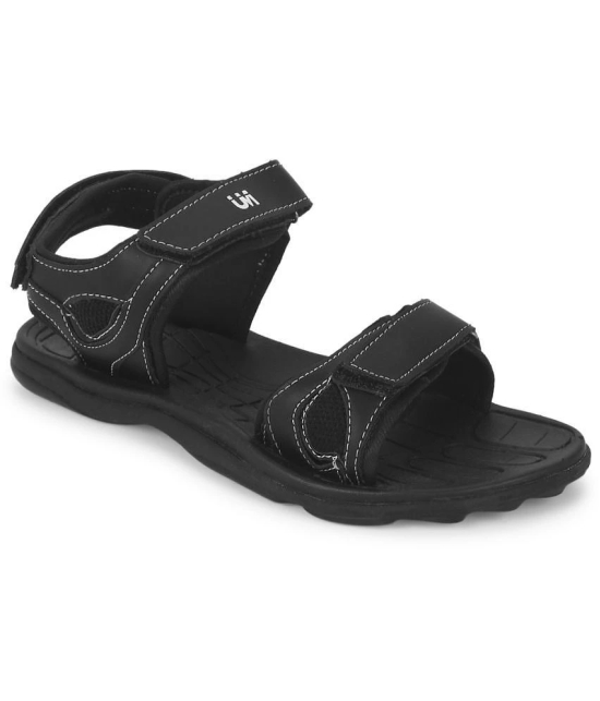 UrbanMark Men Comfortable Black Synthetic Floater Sandals - Black - None