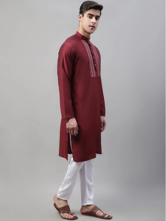 Mens Maroon Cotton Silk Mirror Work Kurta Pyjama-S / Maroon