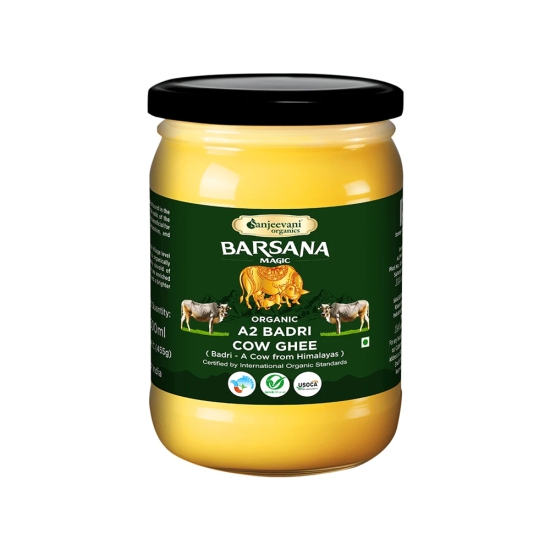 Sanjeevani Organic Jar Pack of 3-  A2 Badri cow ghee 500ml Himalayan A2 Badri Cow Ghee is a testament to quality and care. Organic Bilona Cow Ghee  500ml  Organic Wild Forest Honey 300g  Pure, Organic, Unprocessed & Unpasteurized.