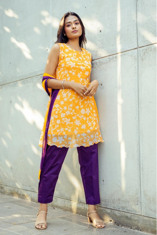 Purple Mustard Suit Set with Salsa Dupatta-XL