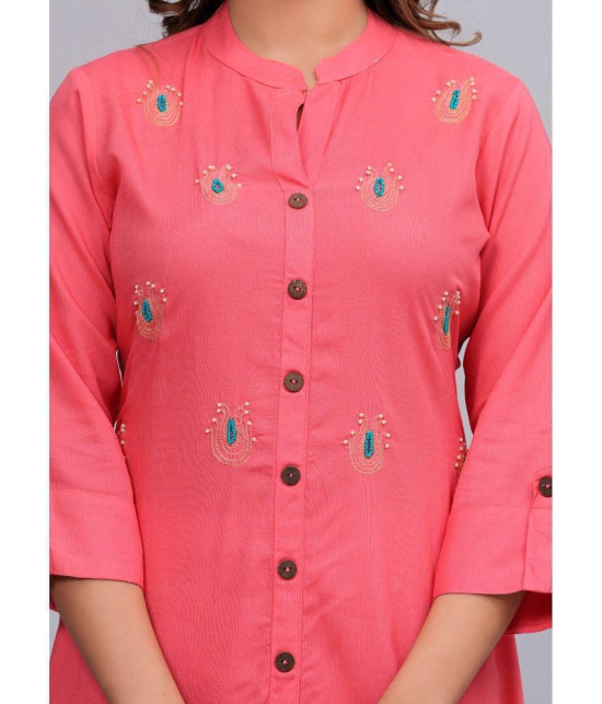 MAUKA Rayon Embroidered Front Slit Women''s Kurti - Pink ( Pack of 1 ) - None