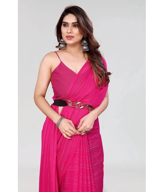 ANAND SAREES Satin Striped Saree With Blouse Piece - Pink ( Pack of 1 ) - Pink