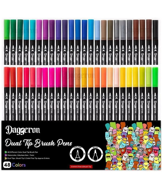 Dual Markers Brush Pen, 48 Colored Markers, Fine Point and Brush Tip Art Markers