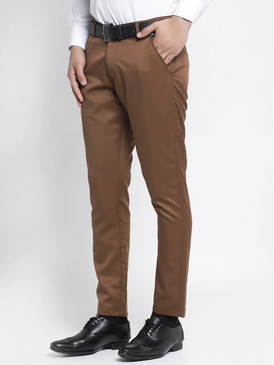 Indian Needle Mens Brown Tapered Fit Formal Trousers-32 / Brown