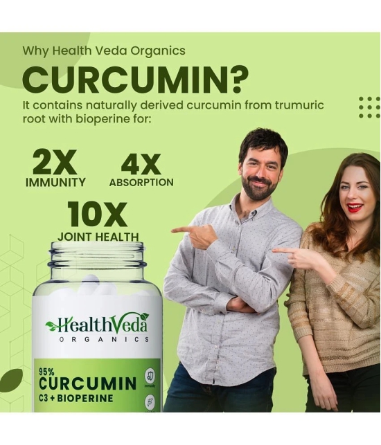 Health Veda Organics Curcumin C3 + Bioperine Supplements for Joint & Muscle Health, 60 Veg Capsules