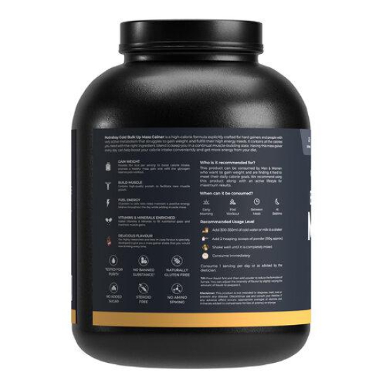 Nutrabay Gold Bulk Up Mass Gainer Powder - 3kg, Chocolate | 30g Protein, 104g Carbs, 554 Calories | Easy to Digest | 100% Veg Muscle Building & Weight Gainer Supplement for Men & Women