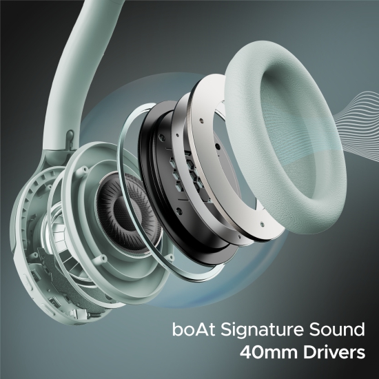 boAt Rockerz 551ANC | Noise Cancelling Wireless Headphone, Upto 100 Hours Playback, 40mm Driver, ENx™ Technology, Custom-tuned EQ Mode Sage Green