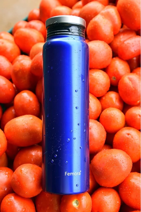 Femora Thermosteel Vacuum Stainless Steel Bottle - 750 ML, Blue, 12 hrs HOT and Cold