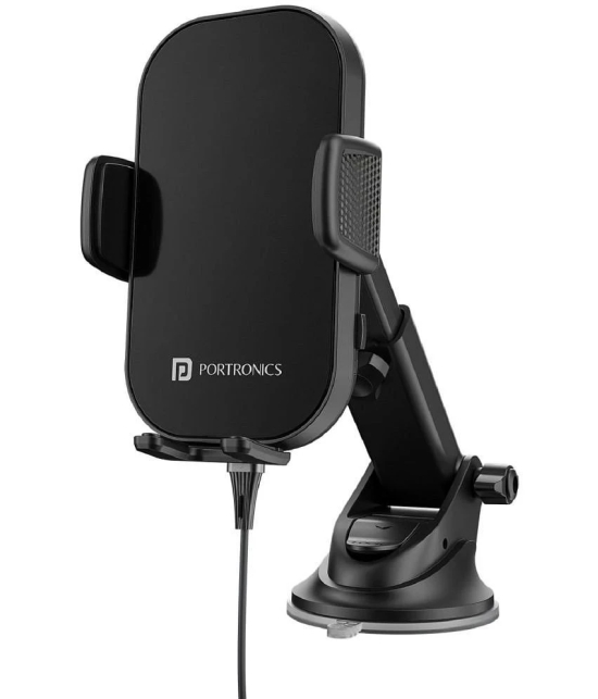 Portronics Dashboard & Windshield Single Clamp Car Mobile Holder - Black - Black