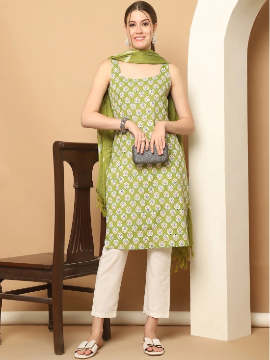 Green printedKurta with pallazos dupatta set-XL / Green