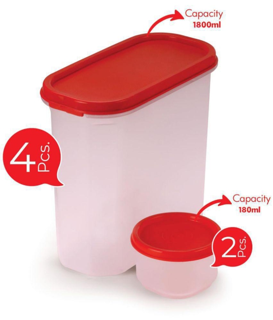 Oliveware Polyproplene Yellow Dal Container ( Set of 6 ) - Red