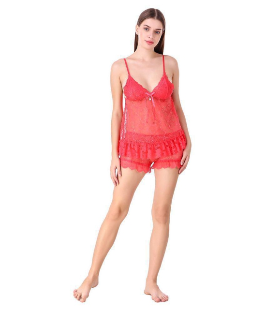 Fasense Net Baby Doll Dresses Without Panty - Pink - L