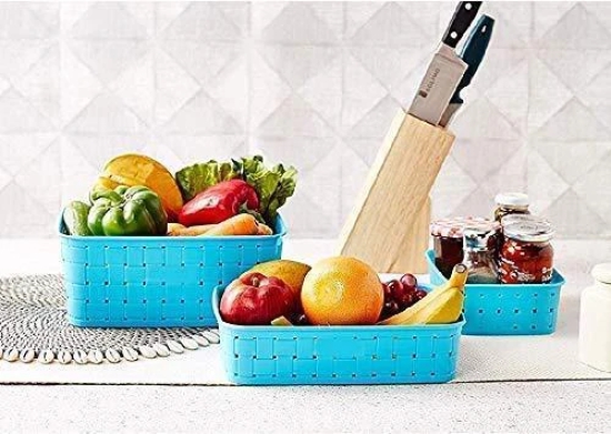 Vegetable & Fruit Plastic Basket Set (3 in 1)-Blue