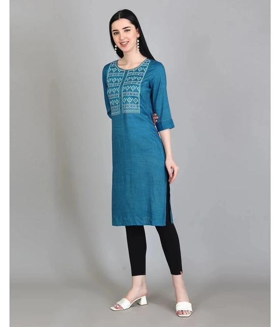 Alena Rayon Embroidered Straight Womens Kurti - Blue ( Pack of 1 ) - None