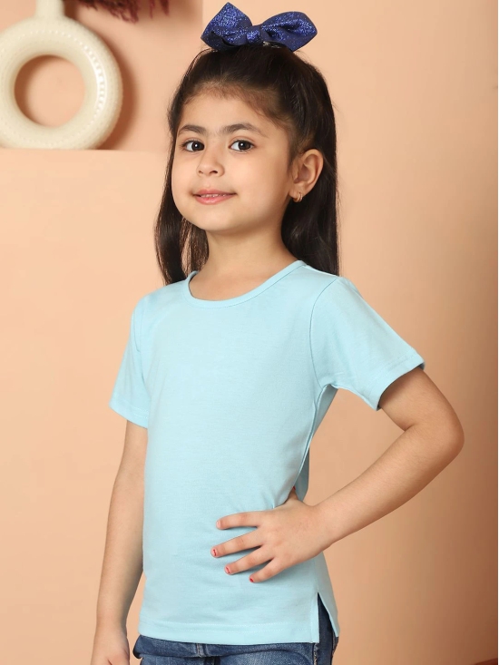 MINI & MING Girls Solid Round Neck Pure Cotton T-shirt