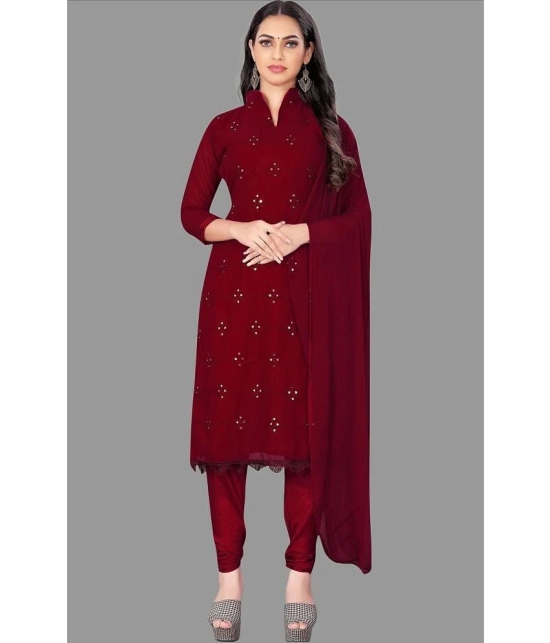 JULEE Unstitched Cotton Embellished Dress Material - Maroon ( Pack of 1 ) - Maroon