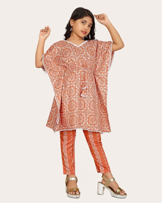 Girls Fashionable Ethnic Set Kaftan & Bottom Set And Like Kaftan Dress Kurti-Orange / 8 - 9 Years