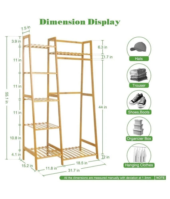 House of Quirk Bamboo Wood Garment Rack Clothing Rack with 5 Tiers Storage Shelf Corner Clothes Hanging Rack (Ladder Design)(80cm Width)