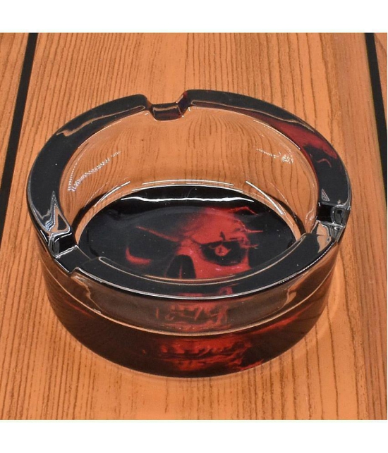 Glass Ashtray for Smokers, Printed, Round (9811) - Multi Color