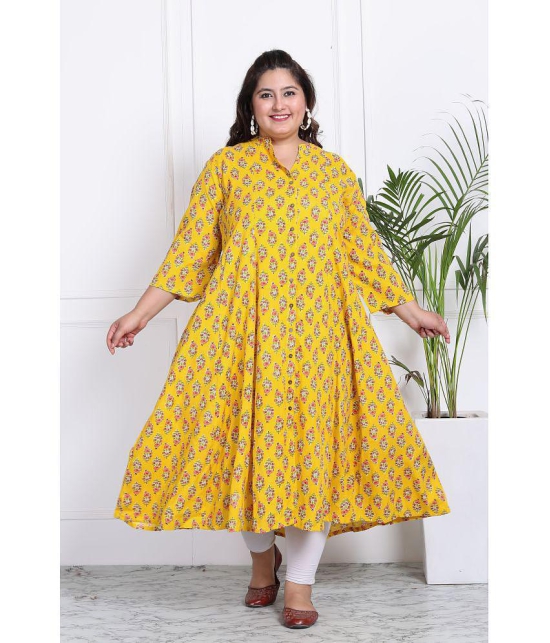 Swasti Cotton Blend Printed Flared Womens Kurti - Yellow ( Pack of 1 ) - None