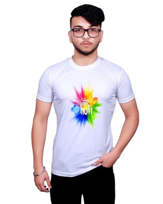 NITYANAND CREATIONS Round Neck White Holi T-Shirt for MEN-HOLI-T-SHIRT-11534-S